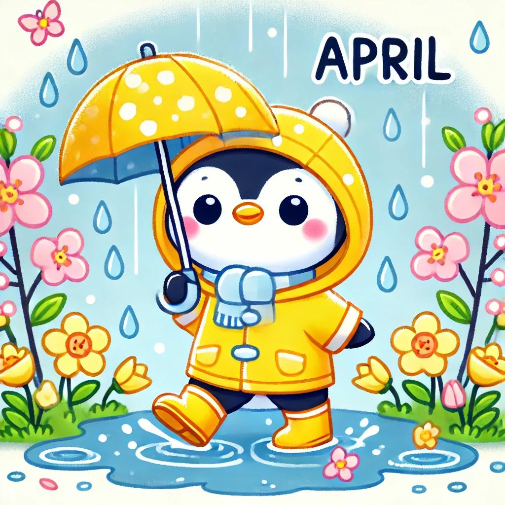 DALL·E 2024-09-05 11.49.59 - A cute penguin character wearing a yellow raincoat and holding an umbrella, walking in light .webp.jpg